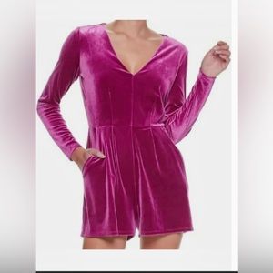 From Candies, berry-colored long-sleeve velvet romper. Sz S Excellent Condition